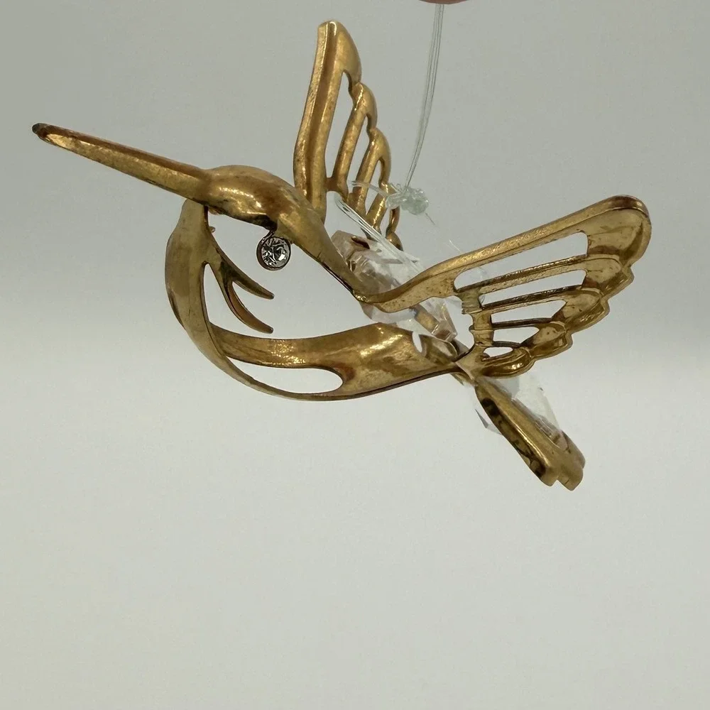 Vintage 24k Gold Plated Crystal Hummingbird‎ Ornament Figurine